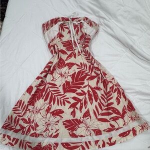 Strapless Red Floral Tie-Front Summer Dress